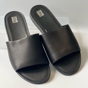 Fitflop Women’s Black Minimalist Gracie Leather Pool Slide Sandals - 9
